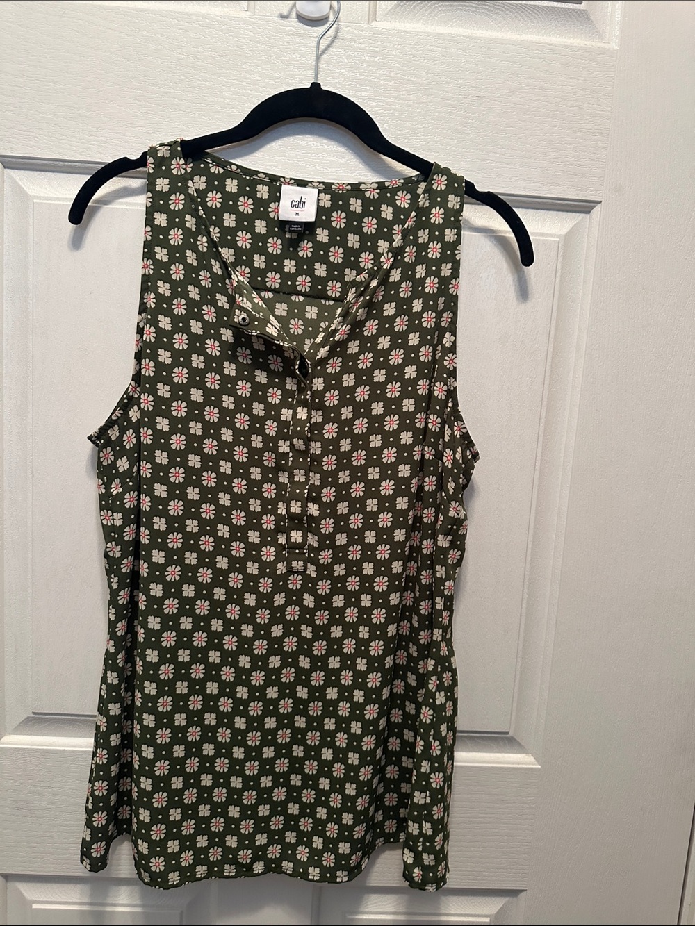 CAbi Olive Green Floral Button Tank Size M